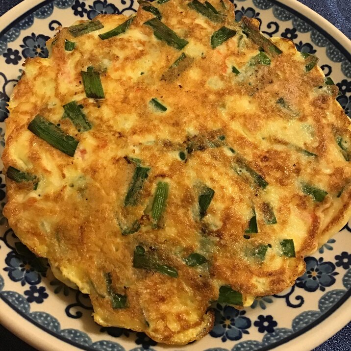 豆腐とニラとカニカマのふわふわ焼き